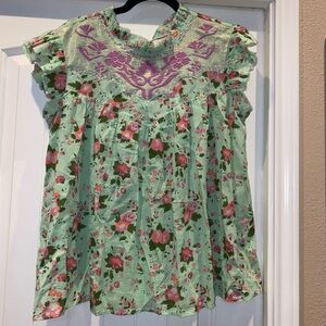 Oh My Stars by Layerz Clothing Spring Green Pink Floral Babydoll Top NWT Size XL
